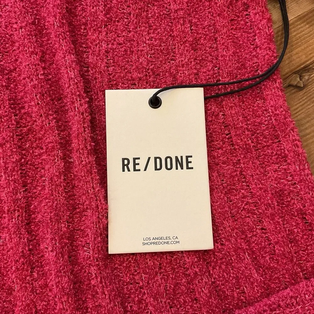 RE/DONE Terry Ribbed‎ Cardigan Dragonfruit Pink Sweater Size Medium NWT $350